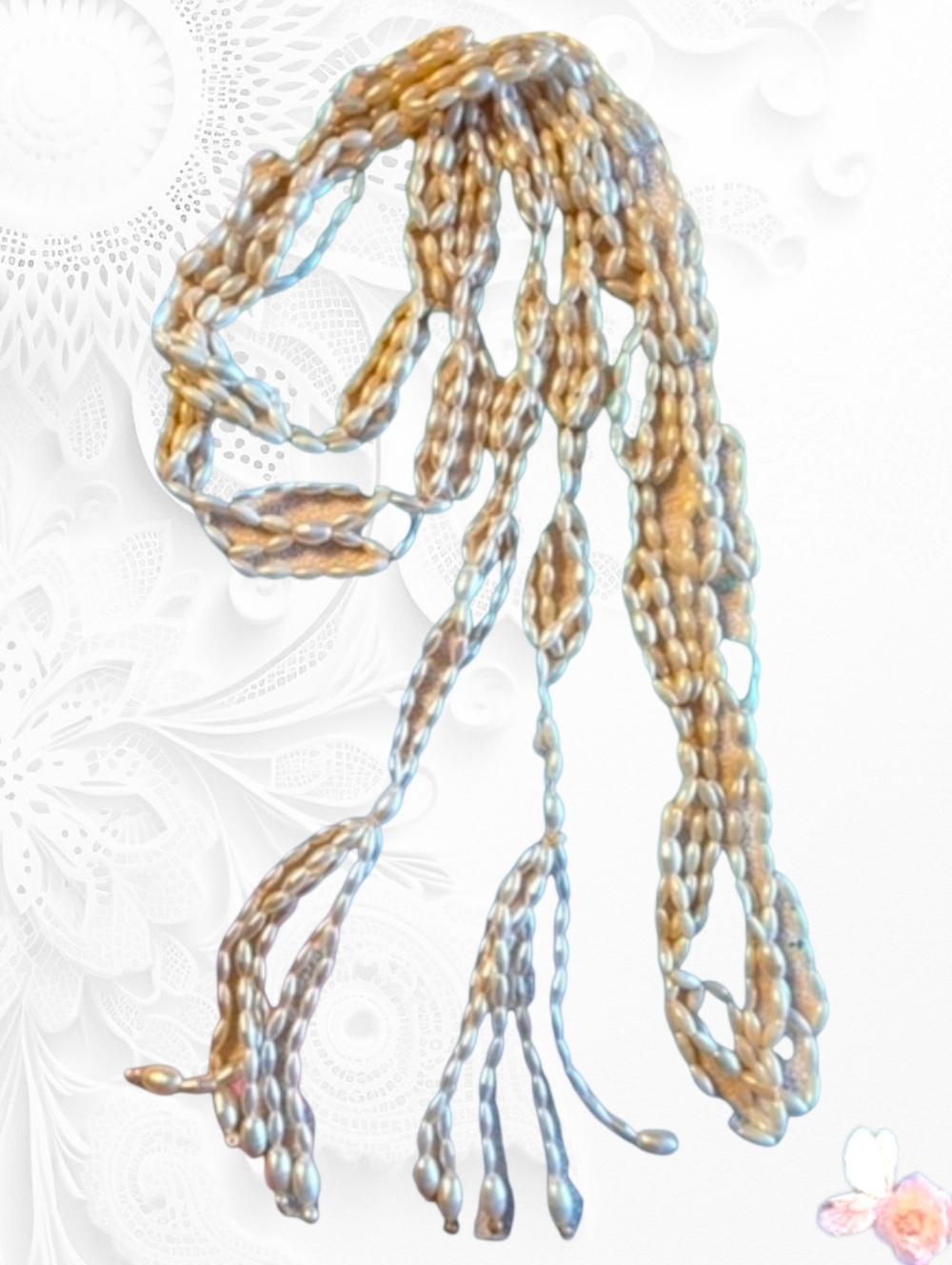 Faux Pearl Multi-Strand Tassel Necklace Scarf Belt Style White 212